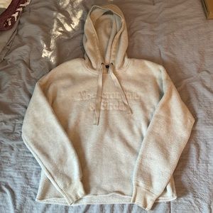 Abercrombie & Fitch Oversized Cream Fuzzy Embroidered Sweatshirt Hoodie - Size S